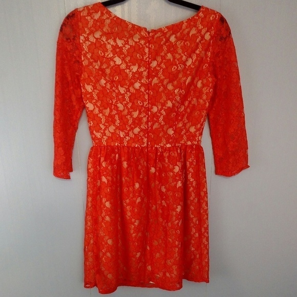 French Connection Orange Lace Overlay Dress - Picture 3 of 6